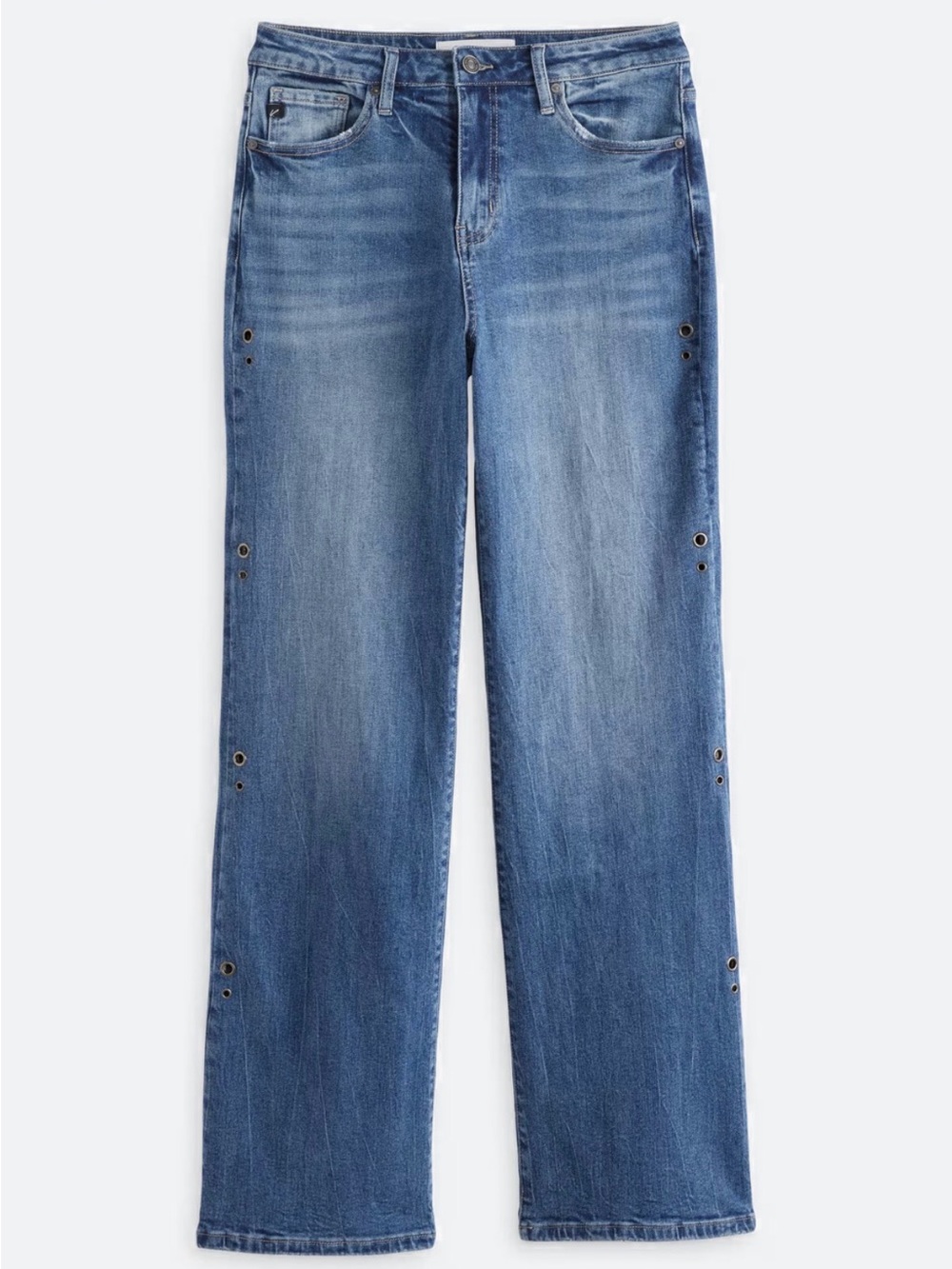 Mid-Rise Wide-Leg Jeans with Eyelet Detail - Blue